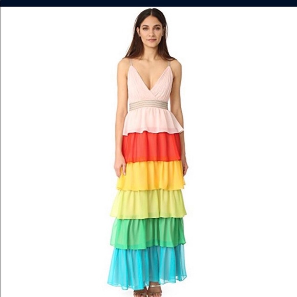Alice + Olivia Dresses & Skirts - Alice & Olivia Rainbow Ruffled Maxi Dress Sz 8